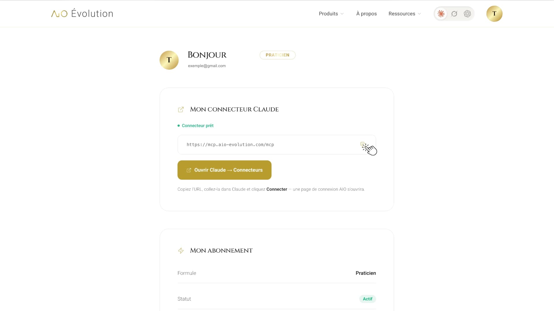 AIO Dashboard — Copy connector URL